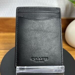 Coach Men’s Black Leather Money Clip and Card Holder NWT